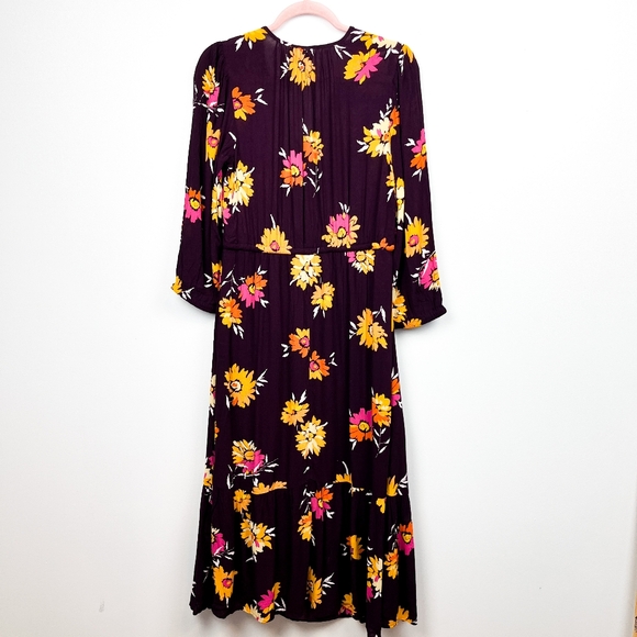 NWT Gap Purple & Yellow Floral Long Sleeve Maxi Dress - Picture 9 of 11